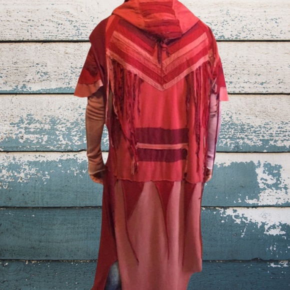 Desert ninja chevron post Apocalyptic t shirt fringe upcycled festival cardigan - Picture 3 of 14